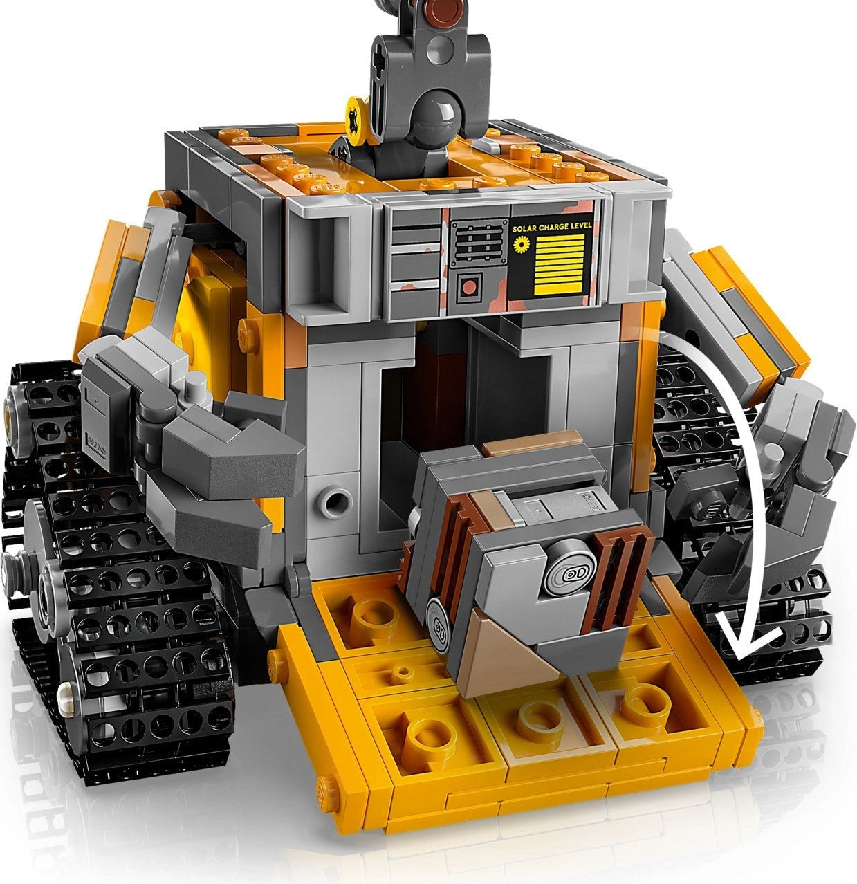 Toy construction vehicle made of interlocking bricks on a white background