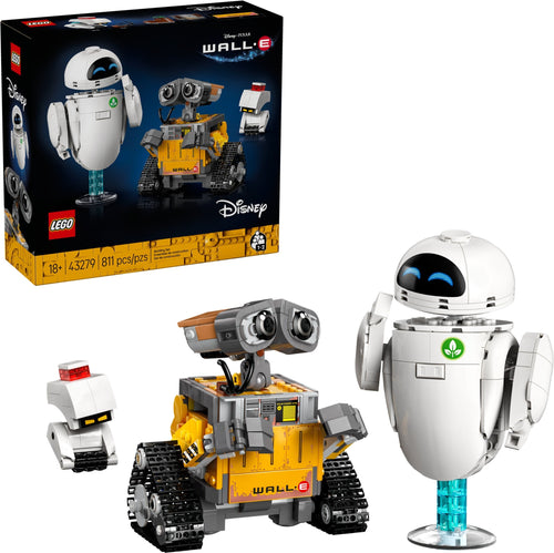 LEGO Disney WALL-E set with robot figures and packaging on a white background