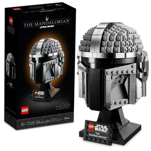 LEGO Star Wars The Mandalorian helmet set with packaging on a white background
