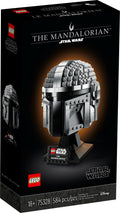 LEGO The Mandalorian helmet set packaging with helmet and branding on a dark background