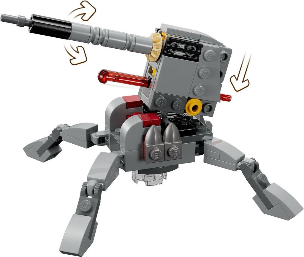 Toy robot with mechanical arms and legs on a white background