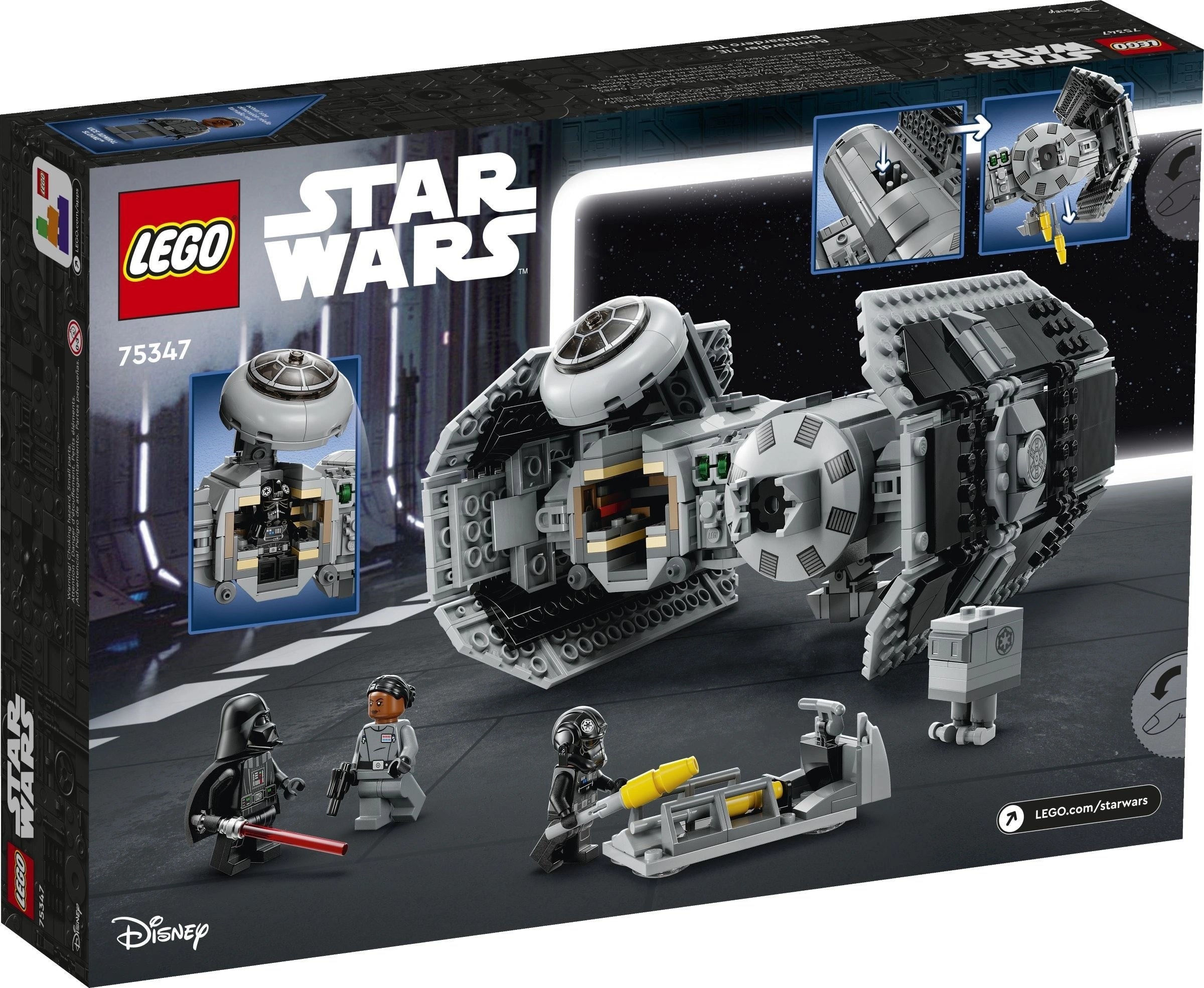 LEGO Star Wars packaging with model and characters on a dark background