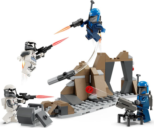 LEGO Star Wars set with characters and structures on a white background