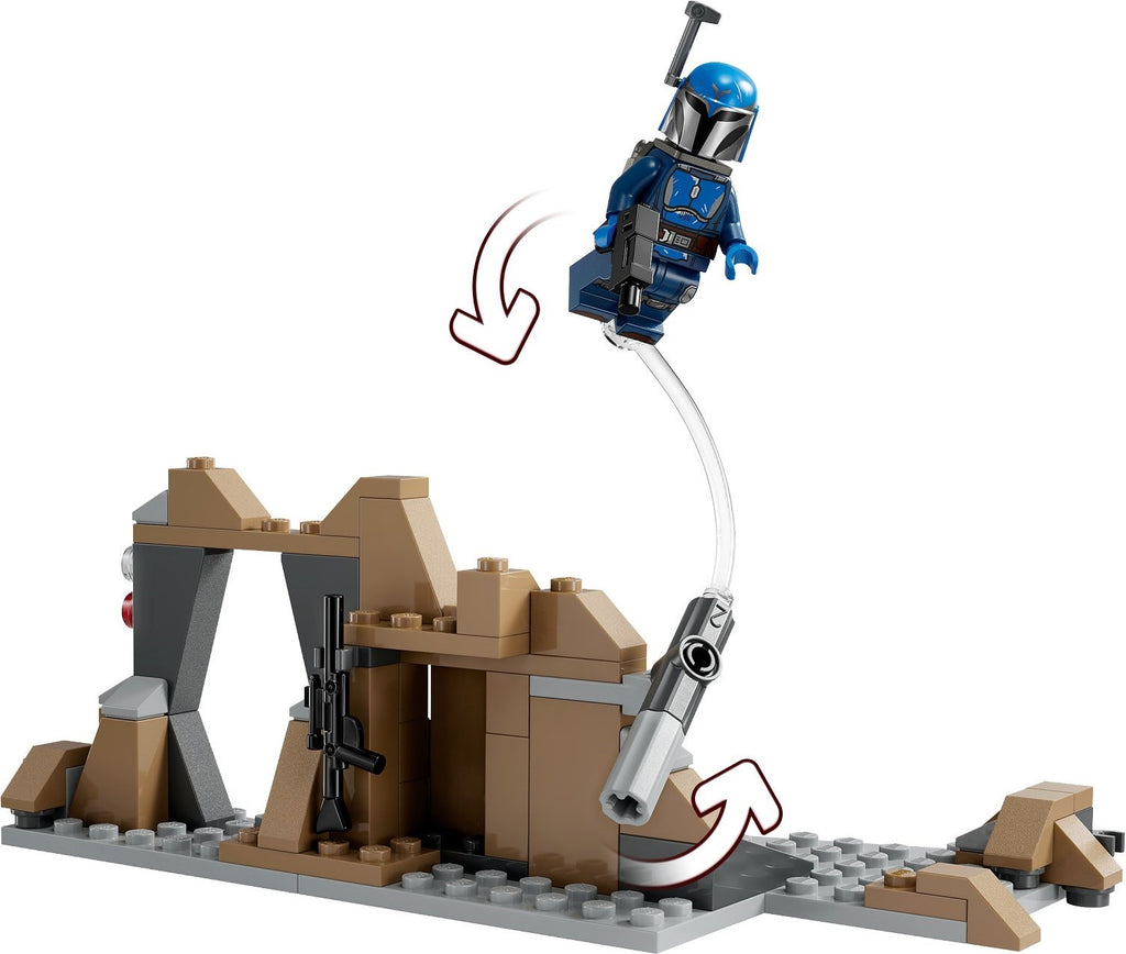 LEGO set with a character on a rope and a building structure
