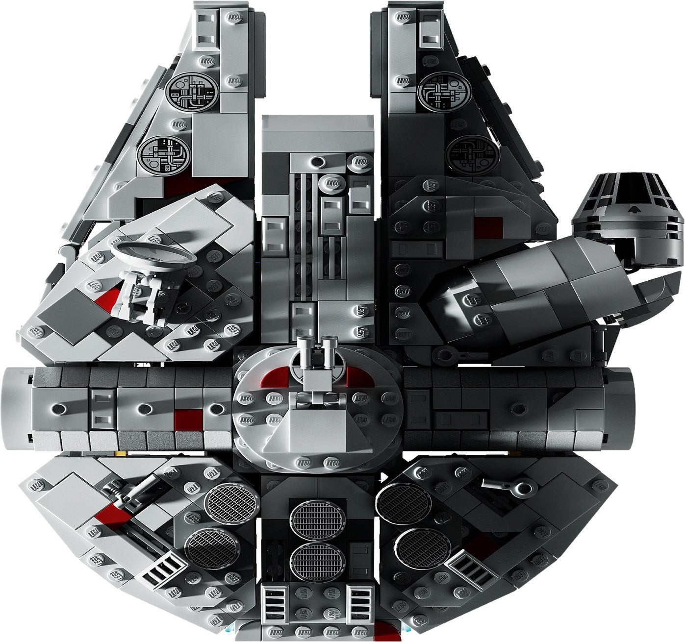 LEGO model of a spaceship on a white background