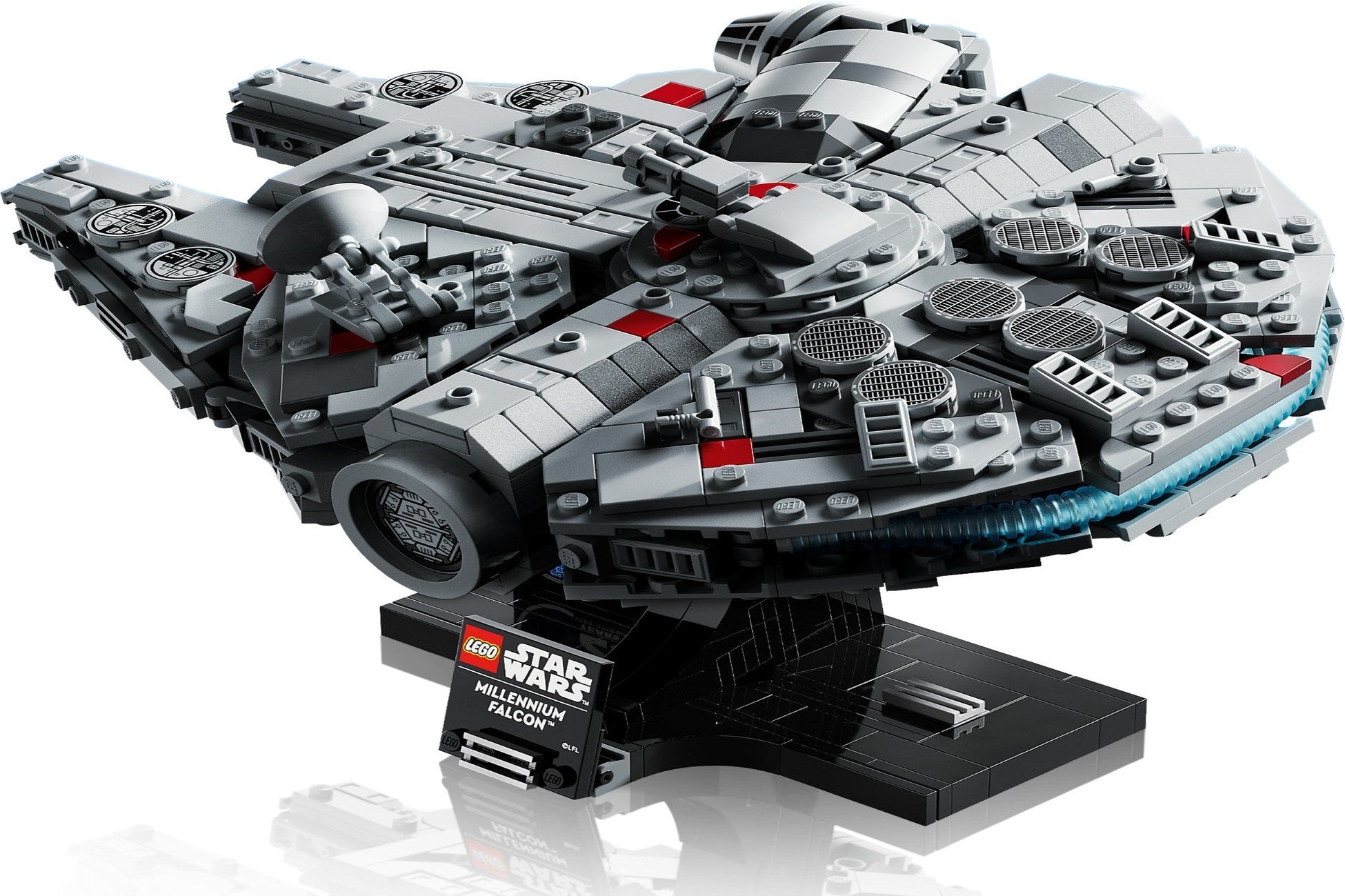 LEGO Star Wars Millennium Falcon model on a white background