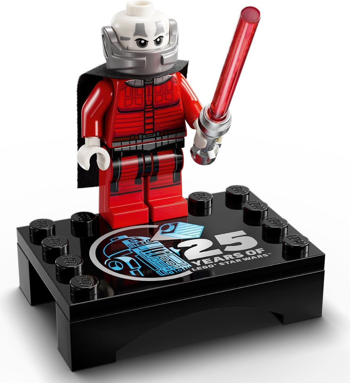 LEGO figure on a black baseplate with '25 Years of LEGO Star Wars' text