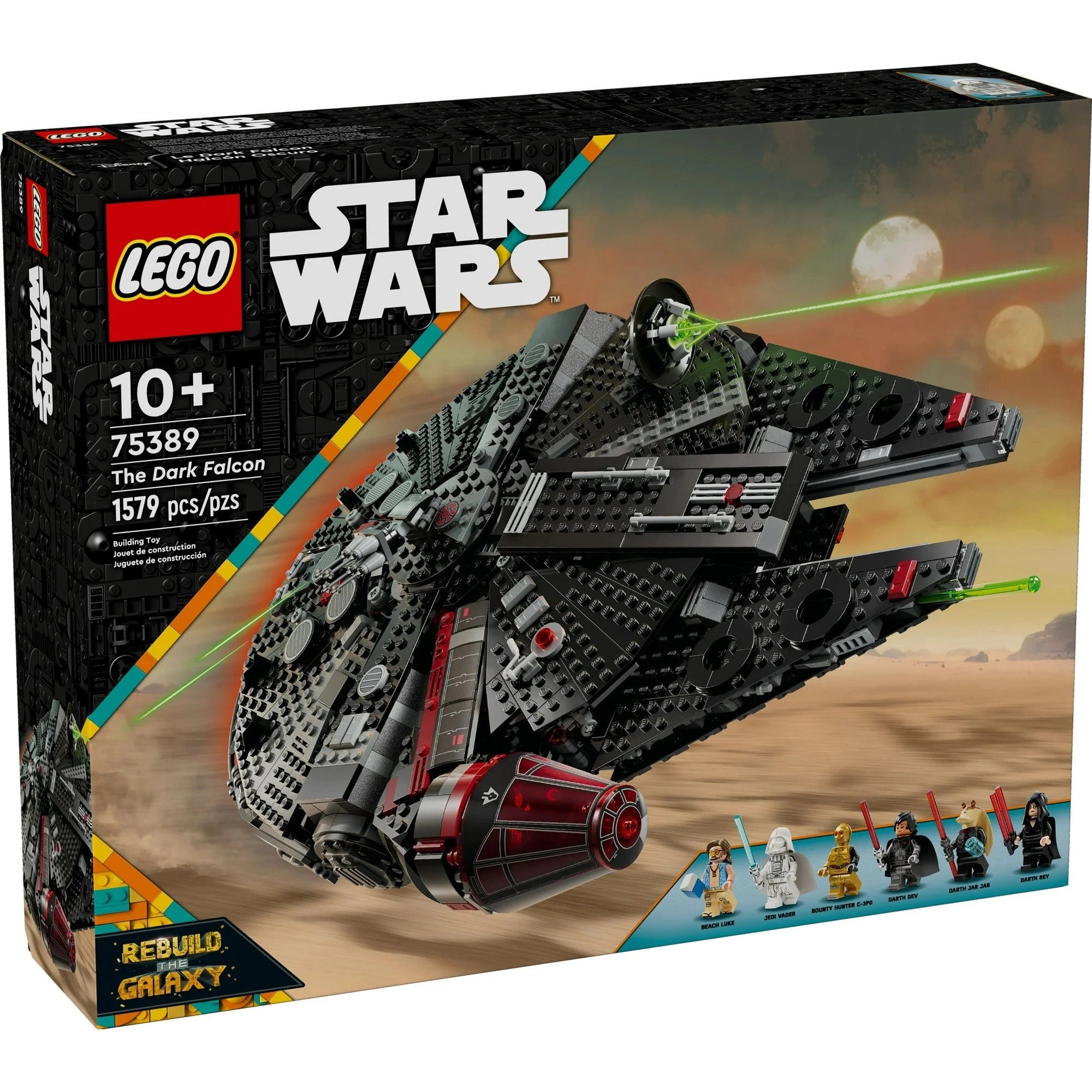 LEGO Star Wars The Dark Falcon set packaging with desert scene and LEGO logo.