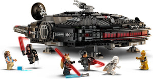 LEGO Star Wars set with a large spaceship model and several characters around it.