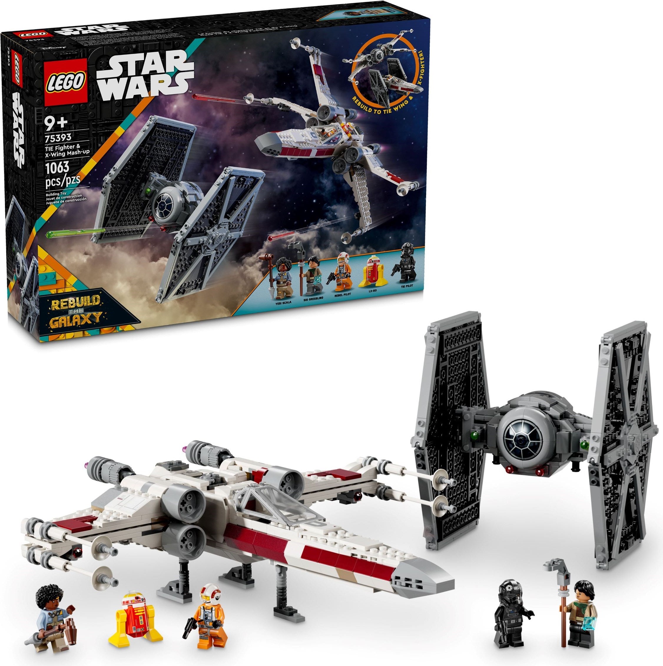 LEGO Star Wars TIE Fighter set with packaging on a white background