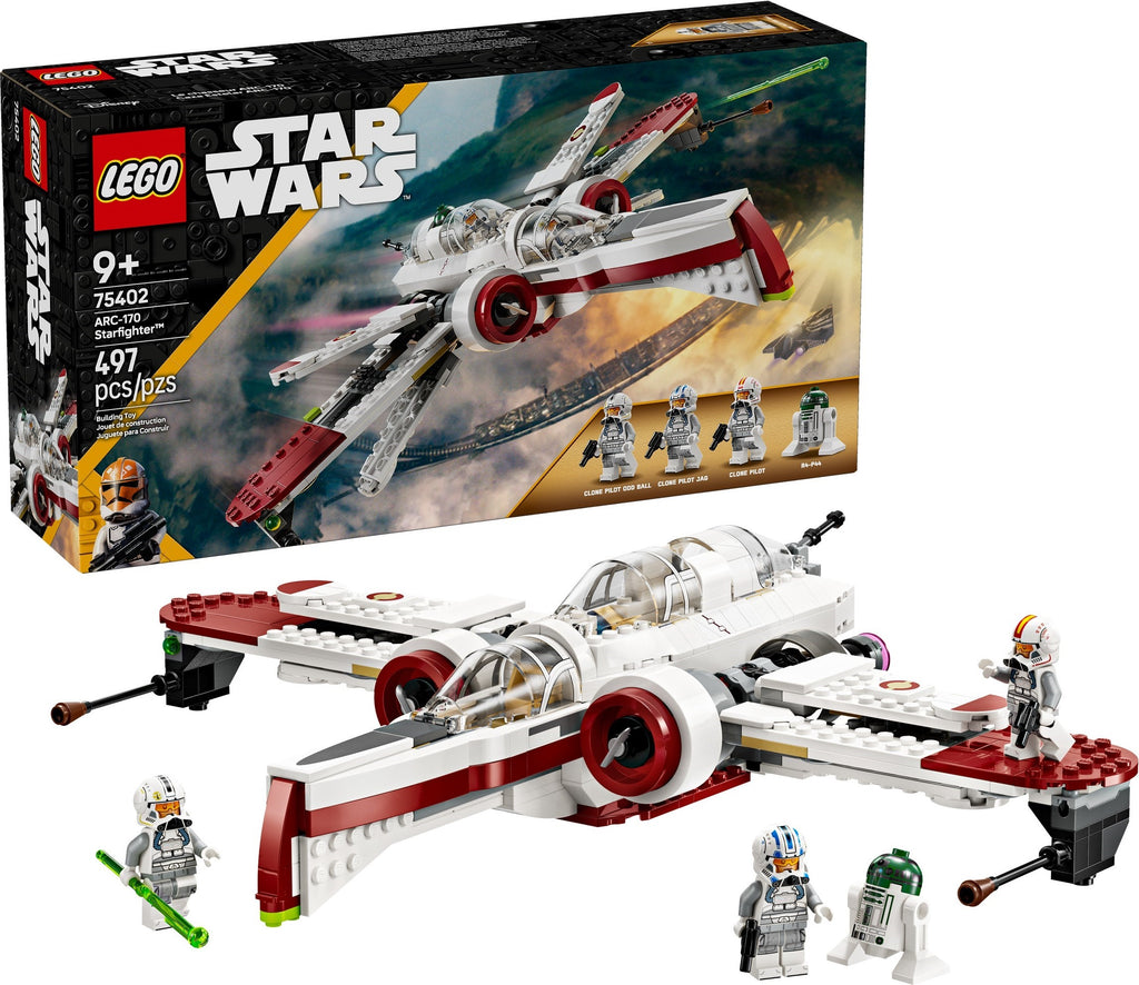 LEGO Star Wars X-wing fighter set with packaging on a white background