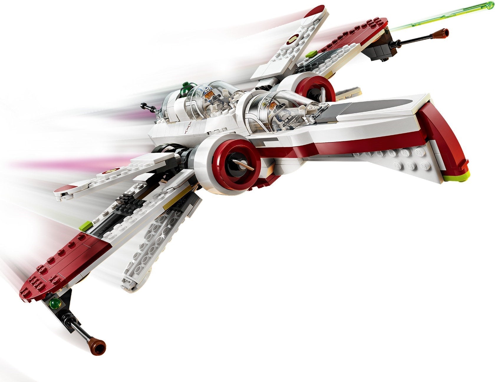 Toy spaceship model on a white background