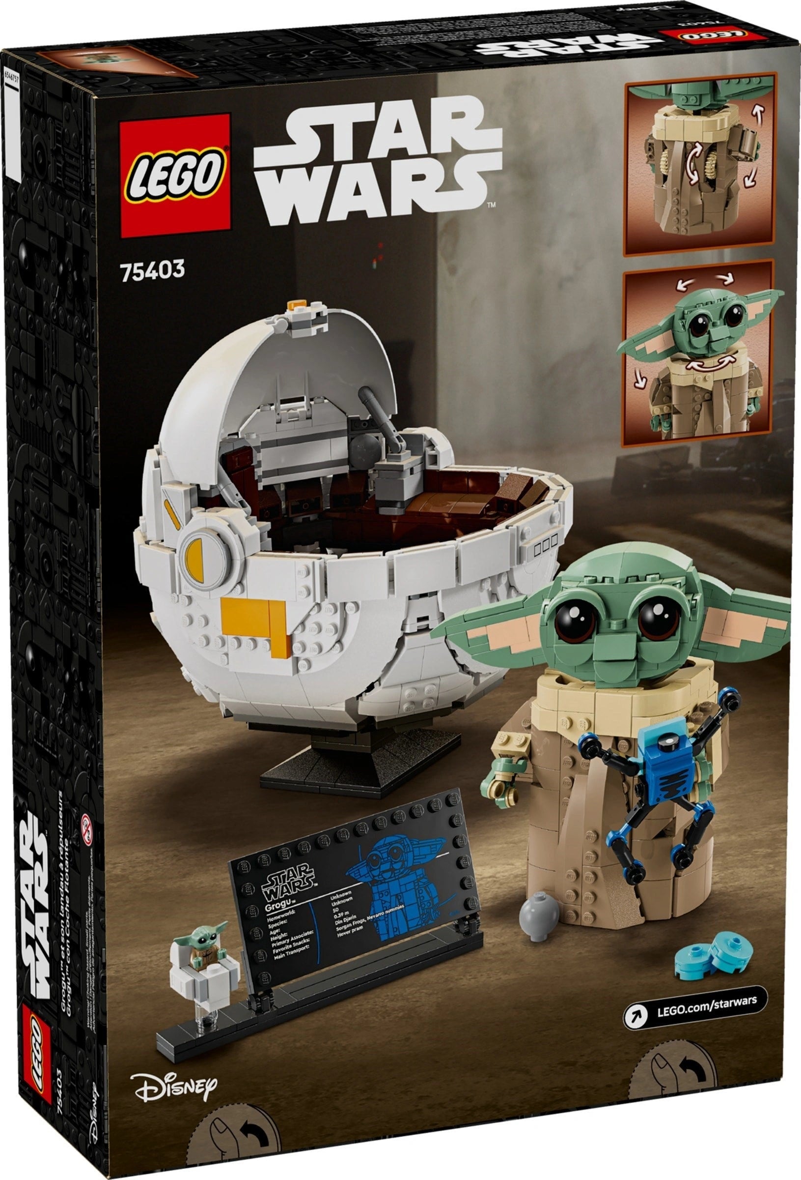 LEGO Star Wars packaging featuring Baby Yoda and a pod