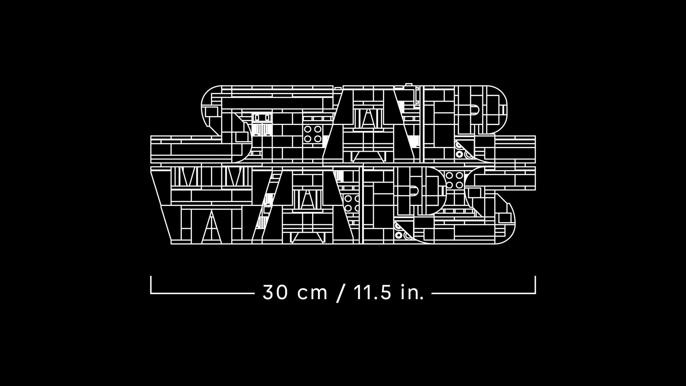 Technical drawing of a product with dimensions on a black background