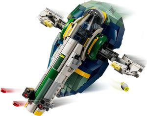 Toy spaceship model on a white background