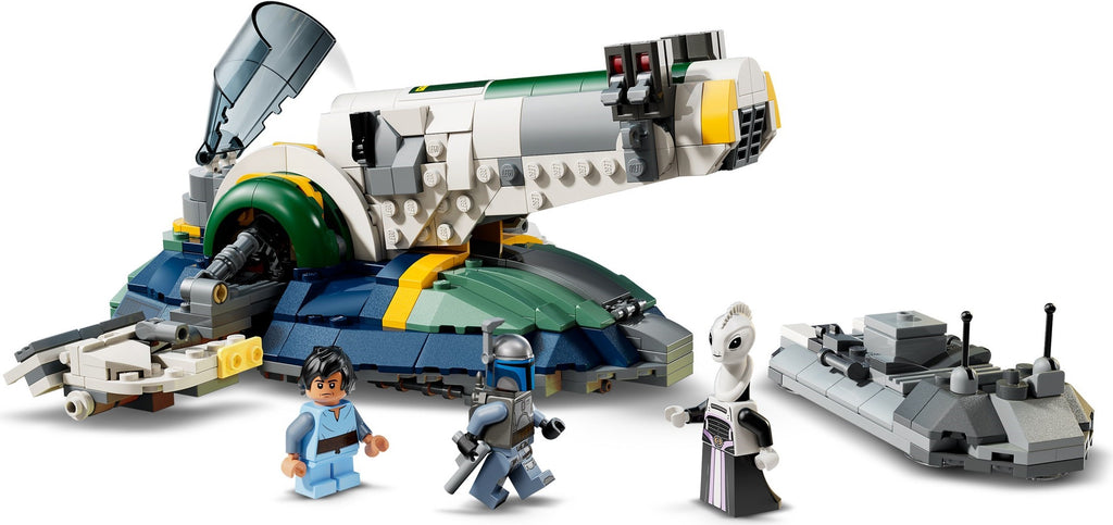 LEGO set with spaceship and characters on a white background
