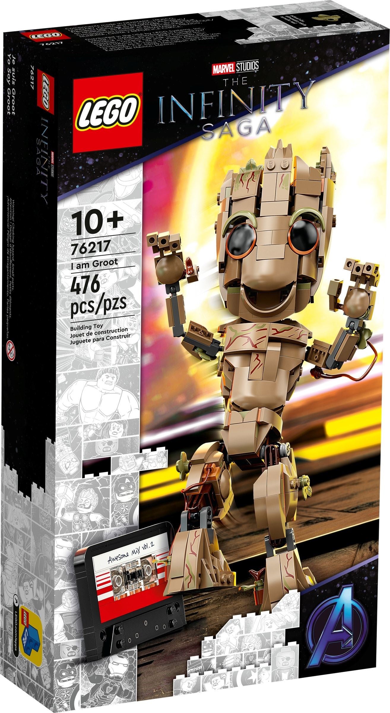 LEGO set packaging featuring Groot from Marvel's The Infinity Saga