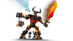 Toy figure with fiery and water-themed elements on a transparent background