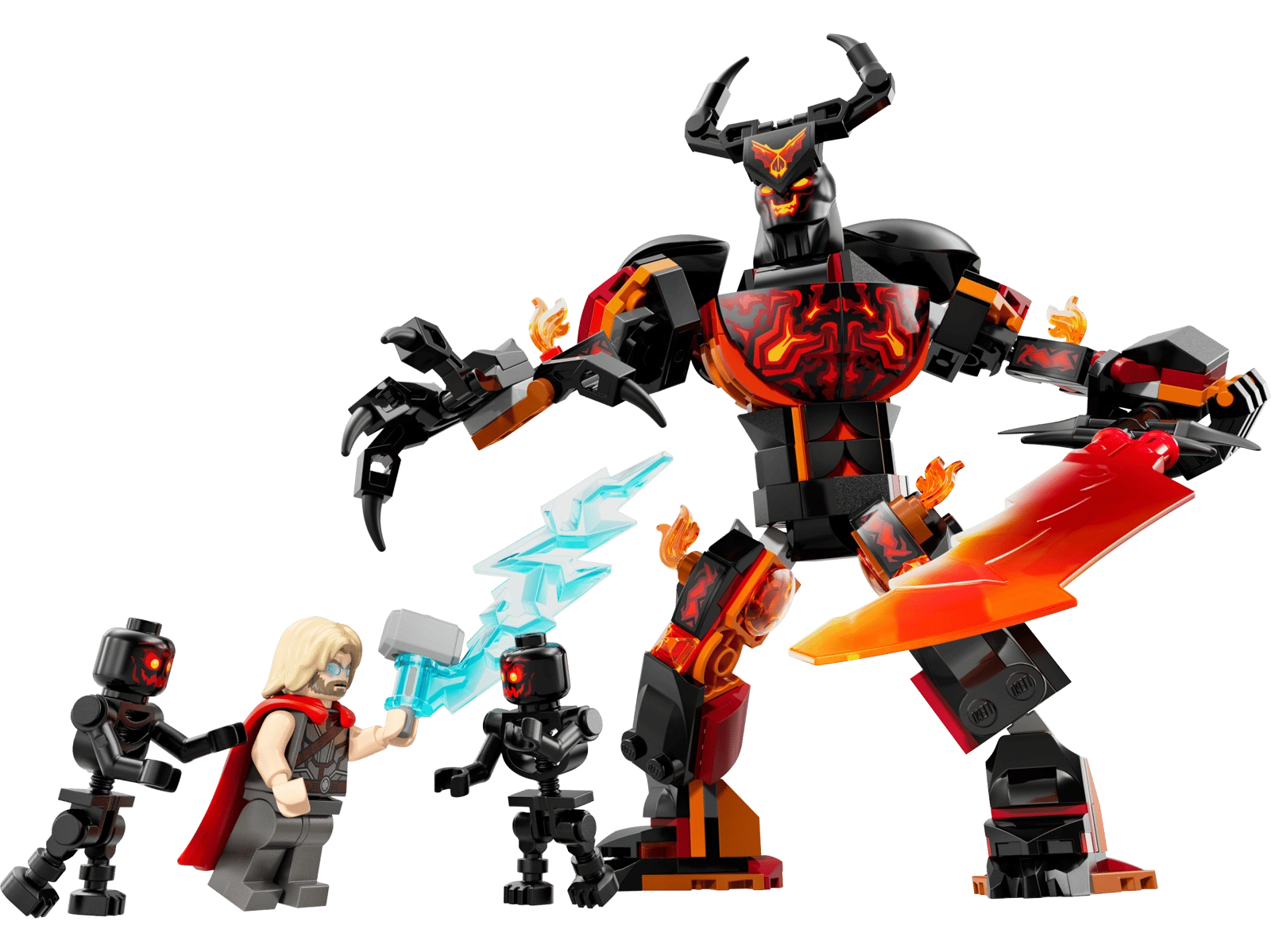 Toy figure set with a large robot-like figure and smaller characters on a white background