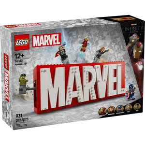 LEGO Marvel set packaging with characters and 'Marvel' branding