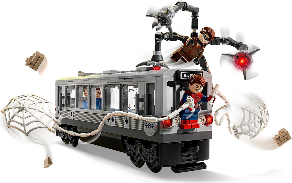 LEGO set with a train and characters on a white background