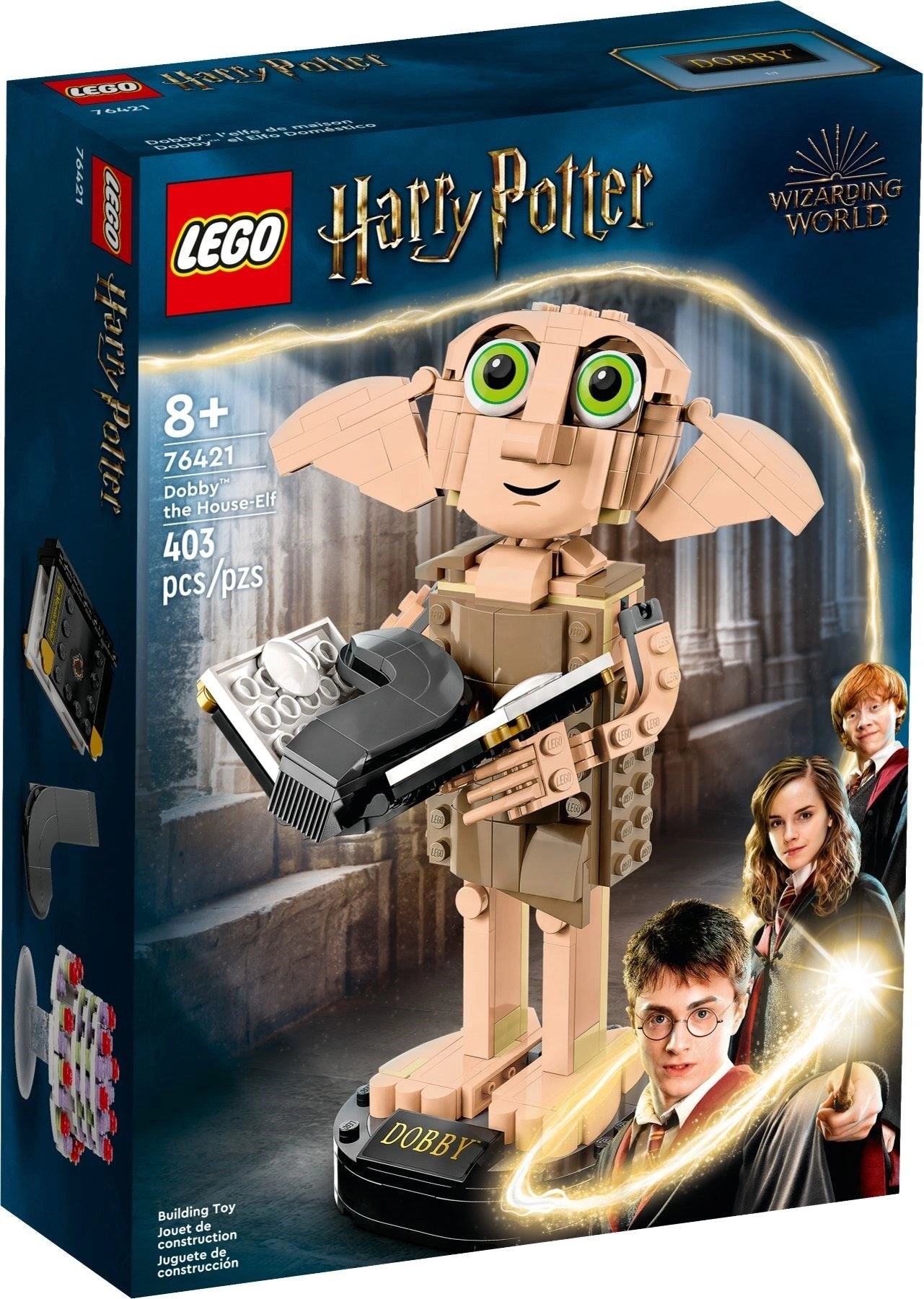 LEGO Harry Potter Dobby the House Elf set packaging with character images on a blue background