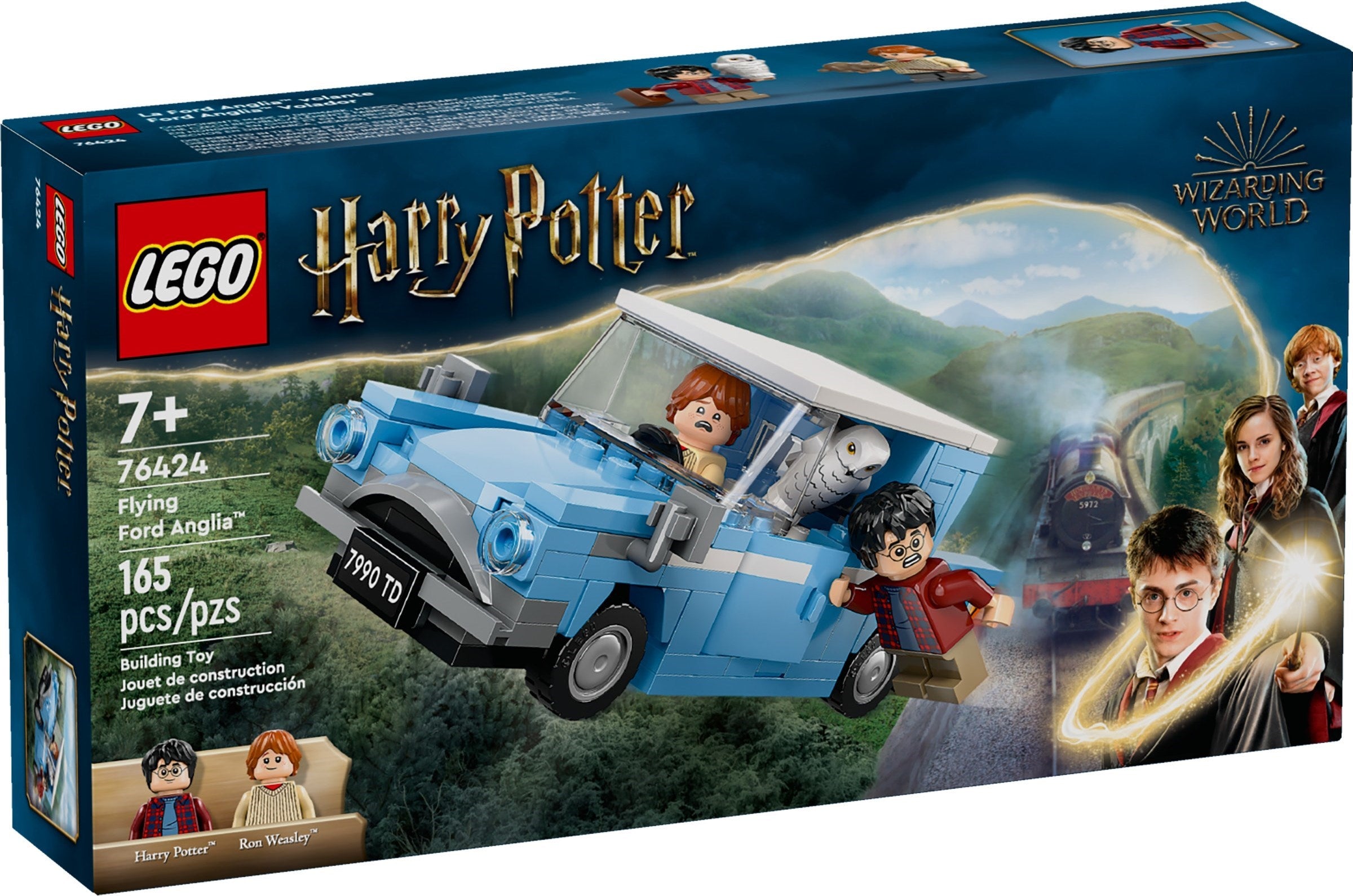 LEGO Harry Potter set packaging with Ford Anglia model and character images.