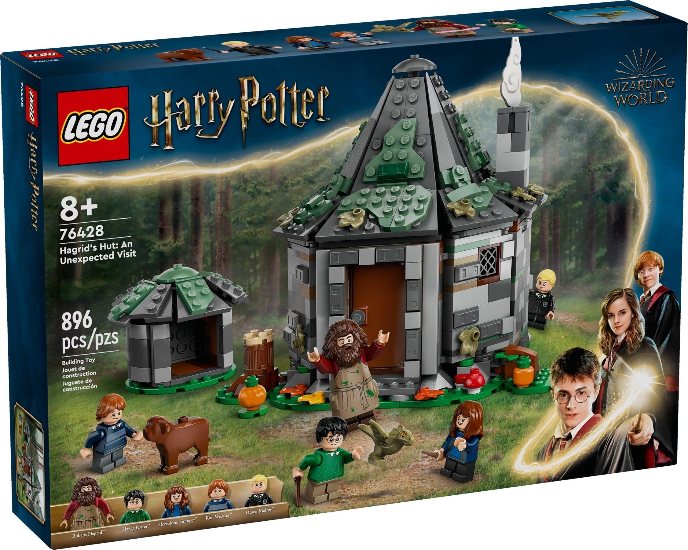 LEGO Harry Potter set packaging with characters and house model