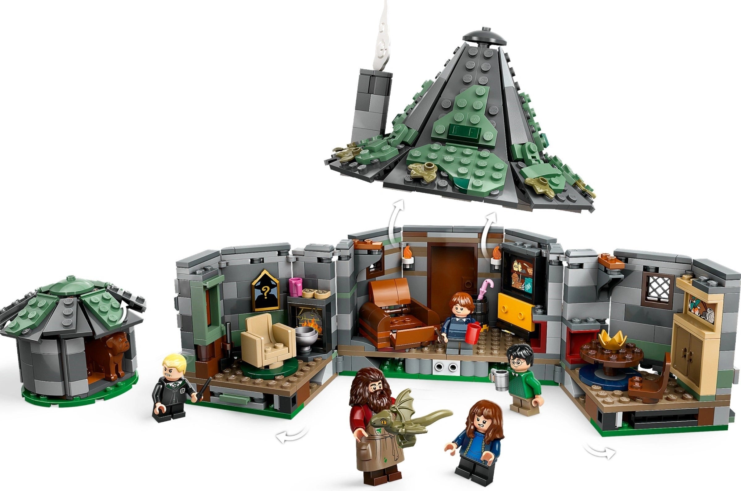LEGO set with a detailed interior and characters on a white background