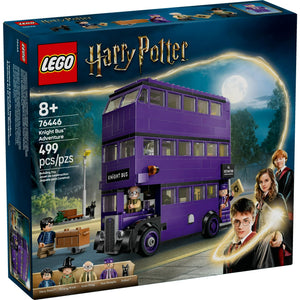 LEGO Harry Potter Knight Bus Adventure set packaging with purple bus and characters.