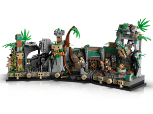 LEGO set with jungle theme and various elements on a white background