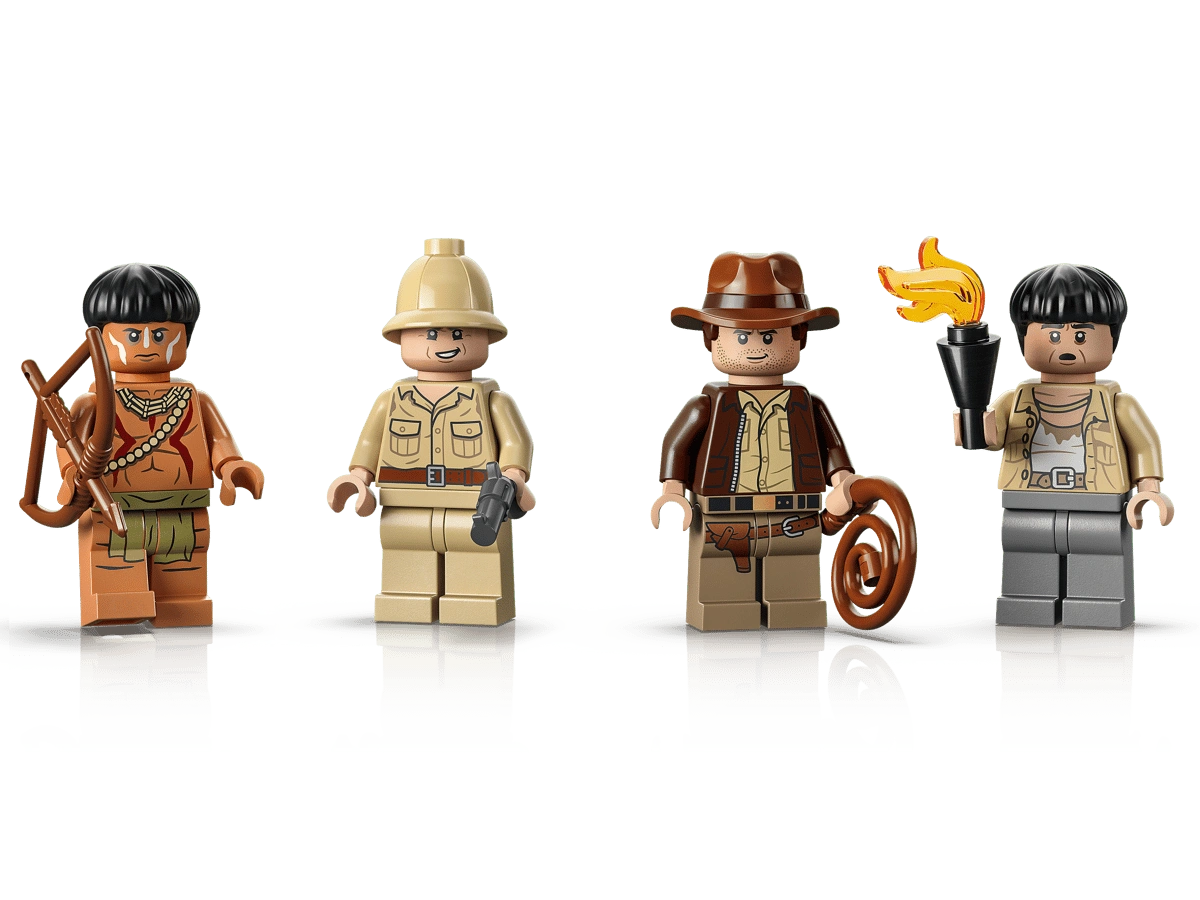 Four LEGO figures  on a white background