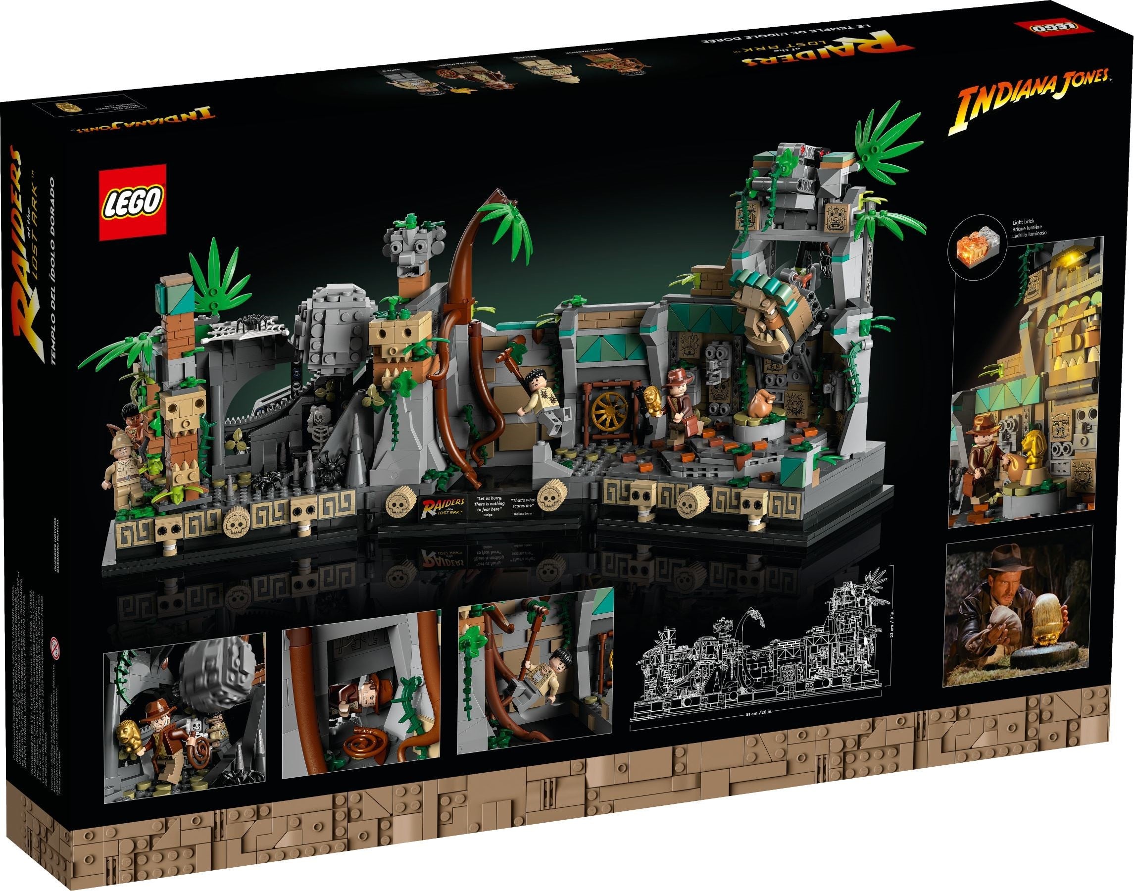 LEGO Indiana Jones set packaging with detailed illustrations on a white background