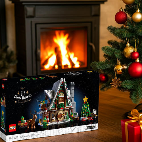 elf house by a fireplace