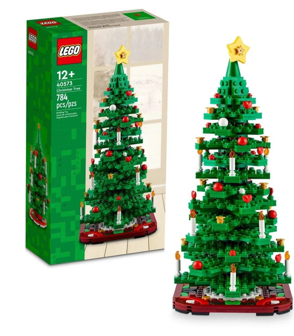 LEGO Christmas tree set with packaging on a white background