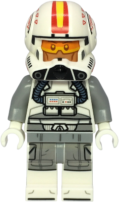 Toy figure in a space suit with a helmet featuring a red stripe on a white background