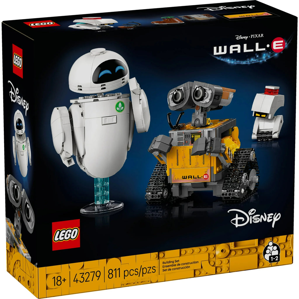 LEGO WALL-E set packaging with robots on a dark background